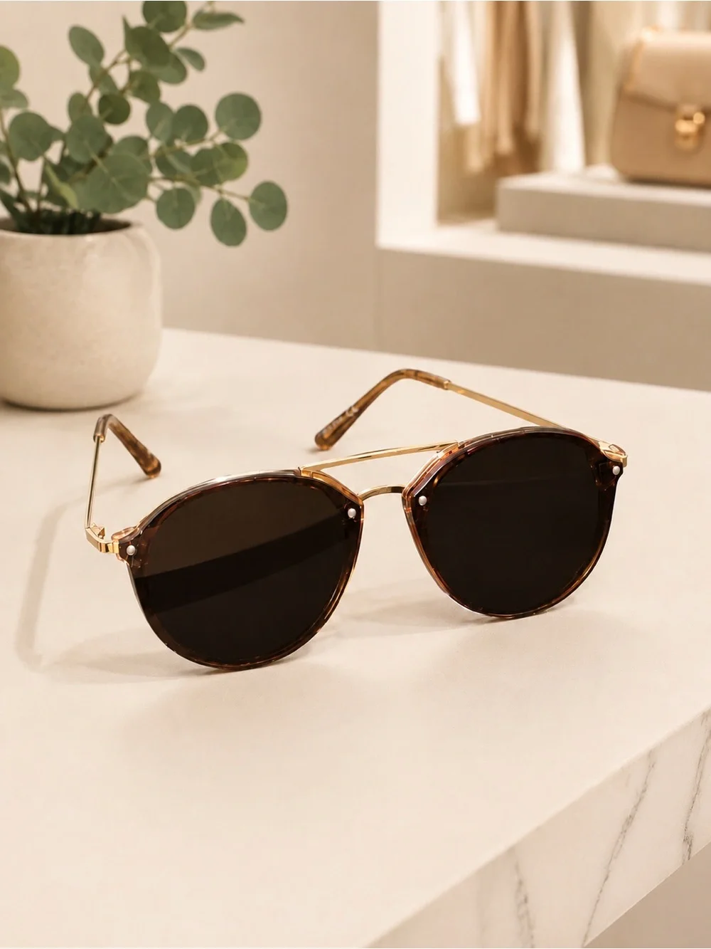 Gold Tone Sunglasses Dark Brown Lenses